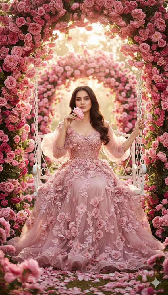 formal wear for women with Maheshwaries presents stylish pink flower gown