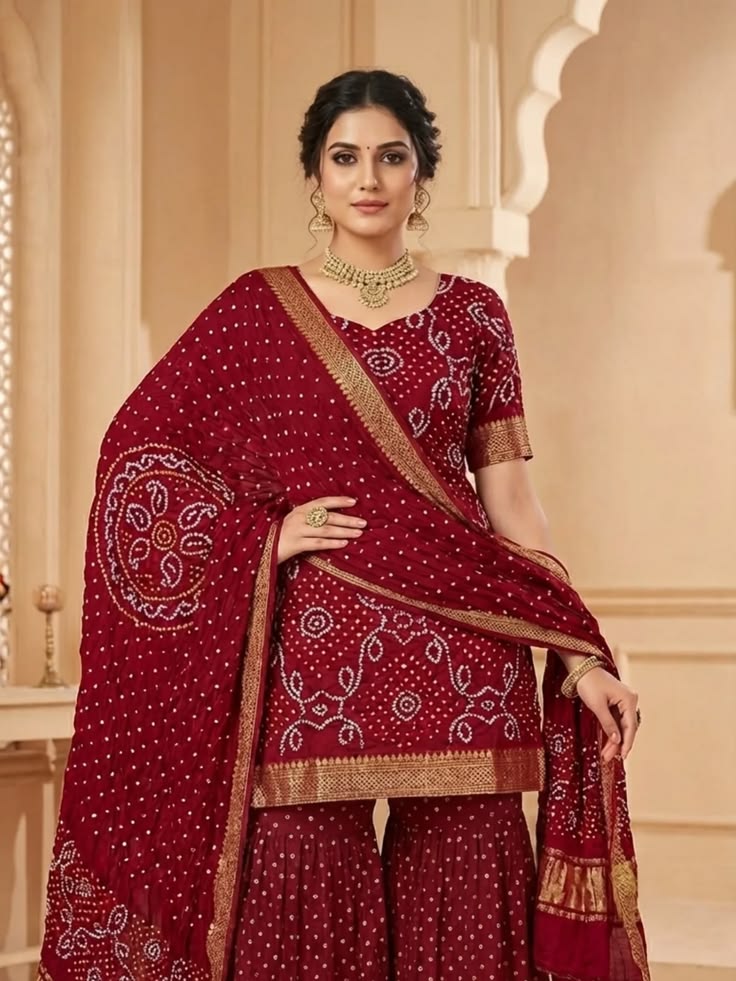"Beautiful maroon ethnic Patiala suit with intricate embroidery, part of a trendy women fashion casual collection."