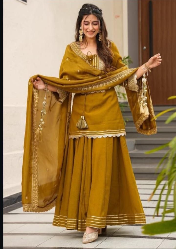 mustered colour plazo suit with fancy duptta enhance grace of Women Fashion casual collection