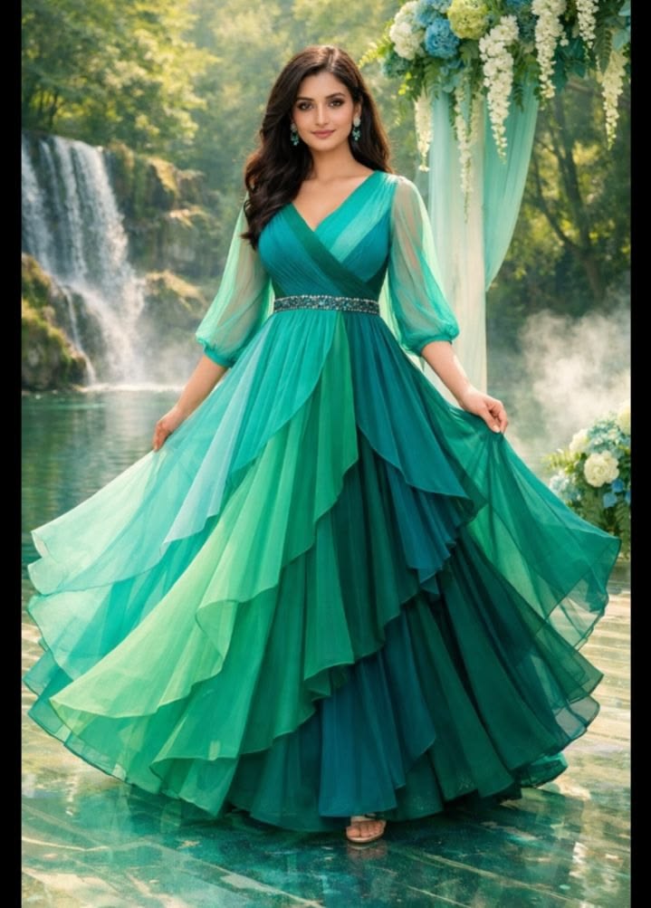 green touch flower gown is the grace of women fashion